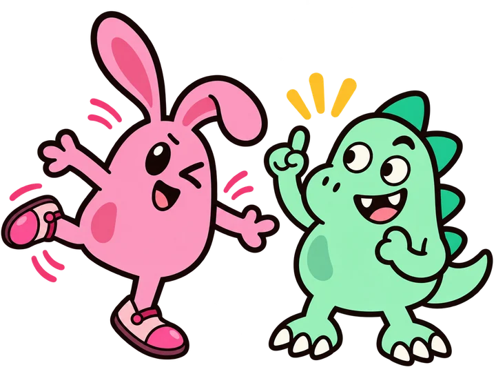 Mochi acting out a clue while Chomp tries to guess.