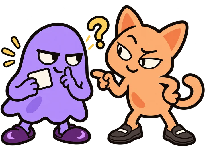 Boo and Zig eye each other suspiciously, holding their secret cards.